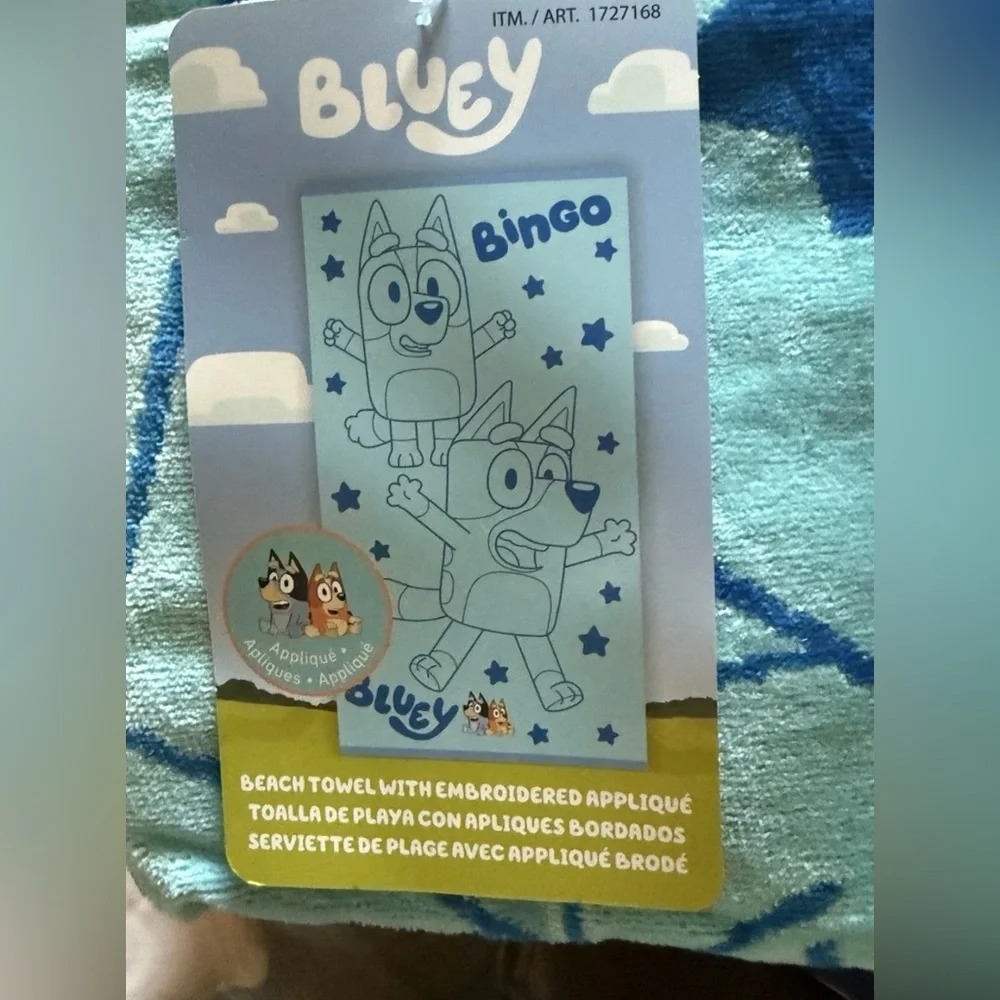 New Bluey & Bingo Beach towel with Embroidered  100% cotton big & soft 34”X63”
